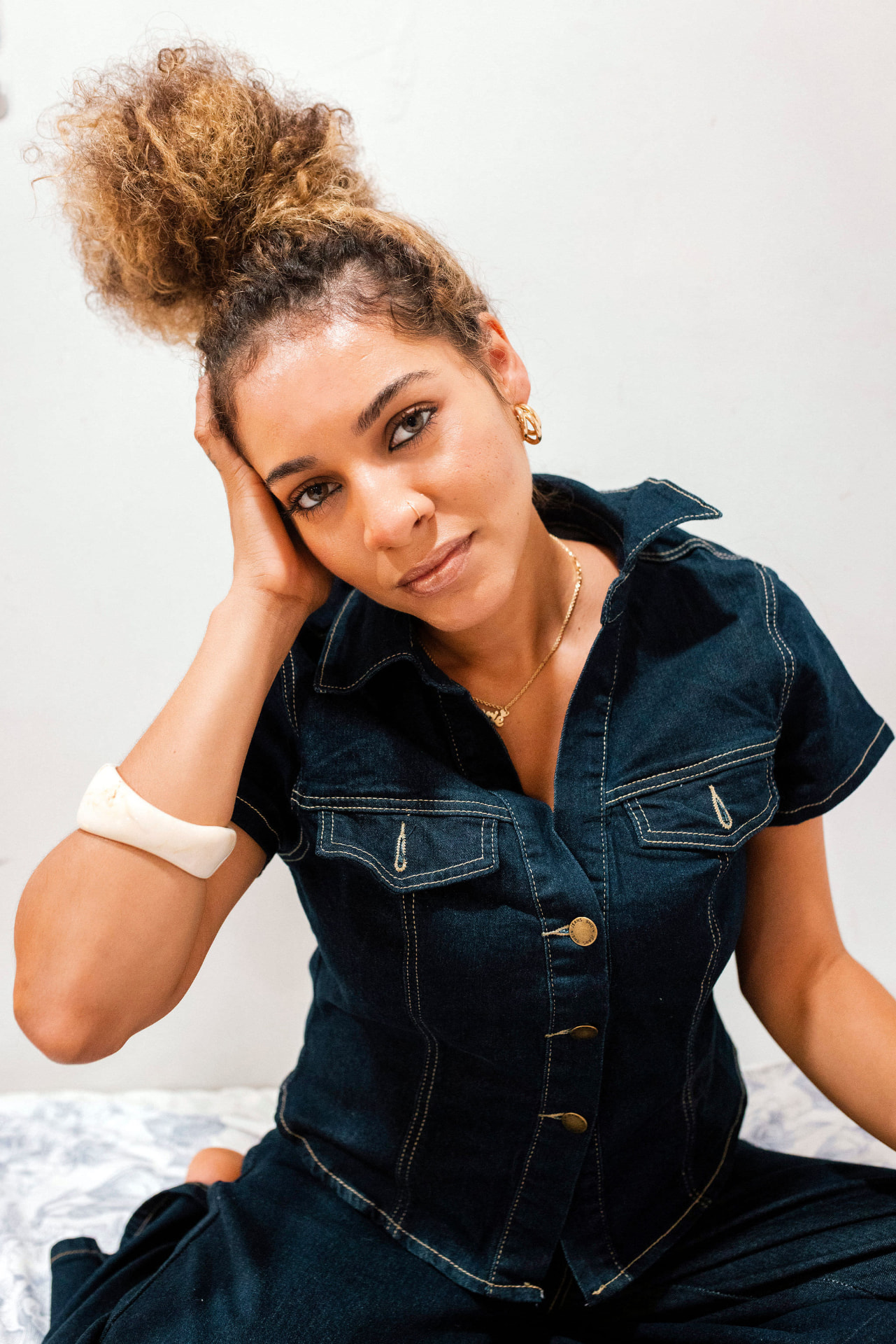 Studio portrait · denim and calm
